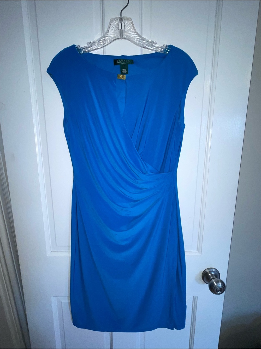 Lauren Ralph Lauren Cobalt Blue Faux-Wrap Midi Dress